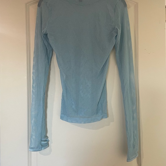 Sky Blue Fish Net Long Sleeve Top - Picture 2 of 4